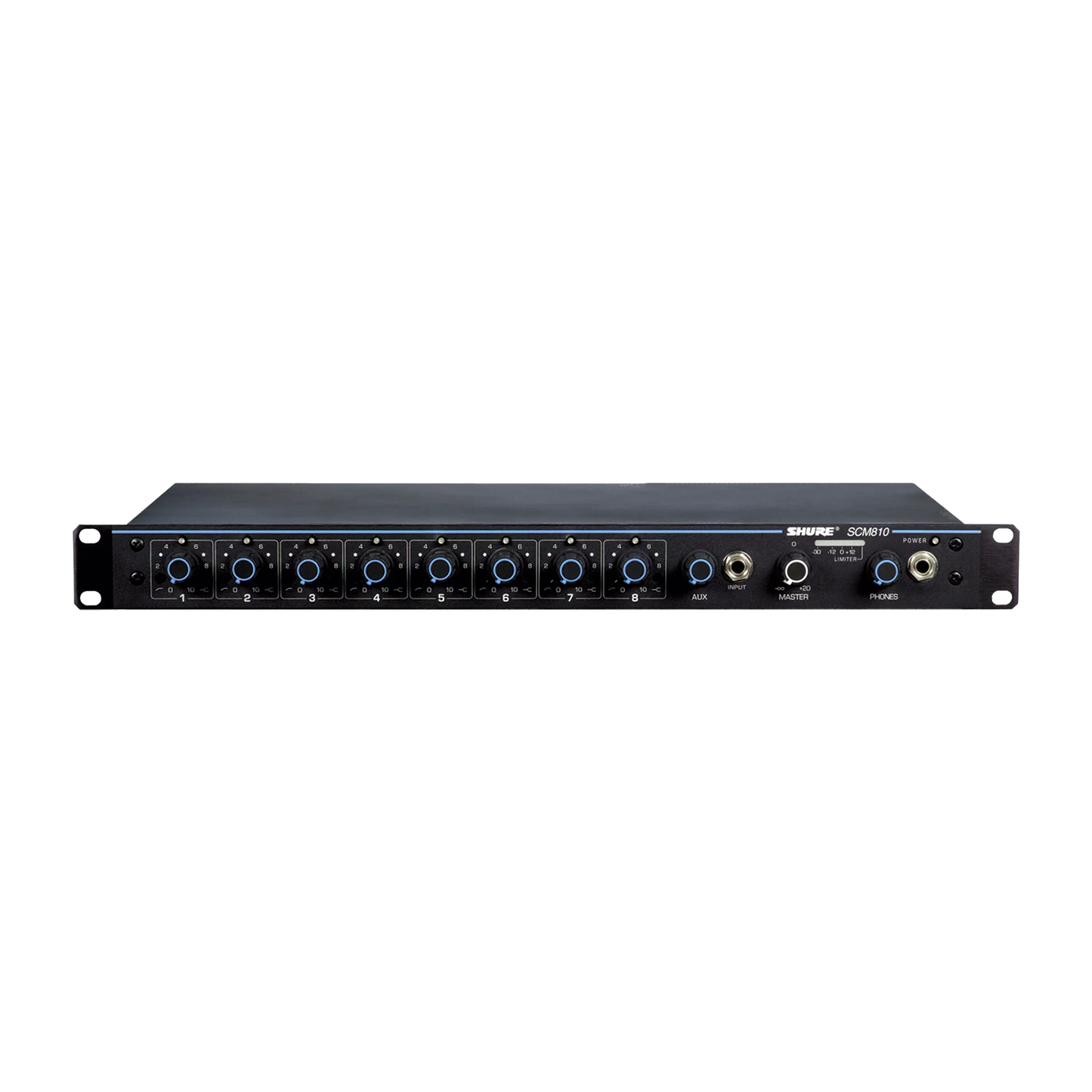 Mixeur automatique 8 canaux, EQ réglable, alimentation fantôme, châssis anti-RF, expandabilité jusqu’à 400 micros, contrôles logiques, format rack