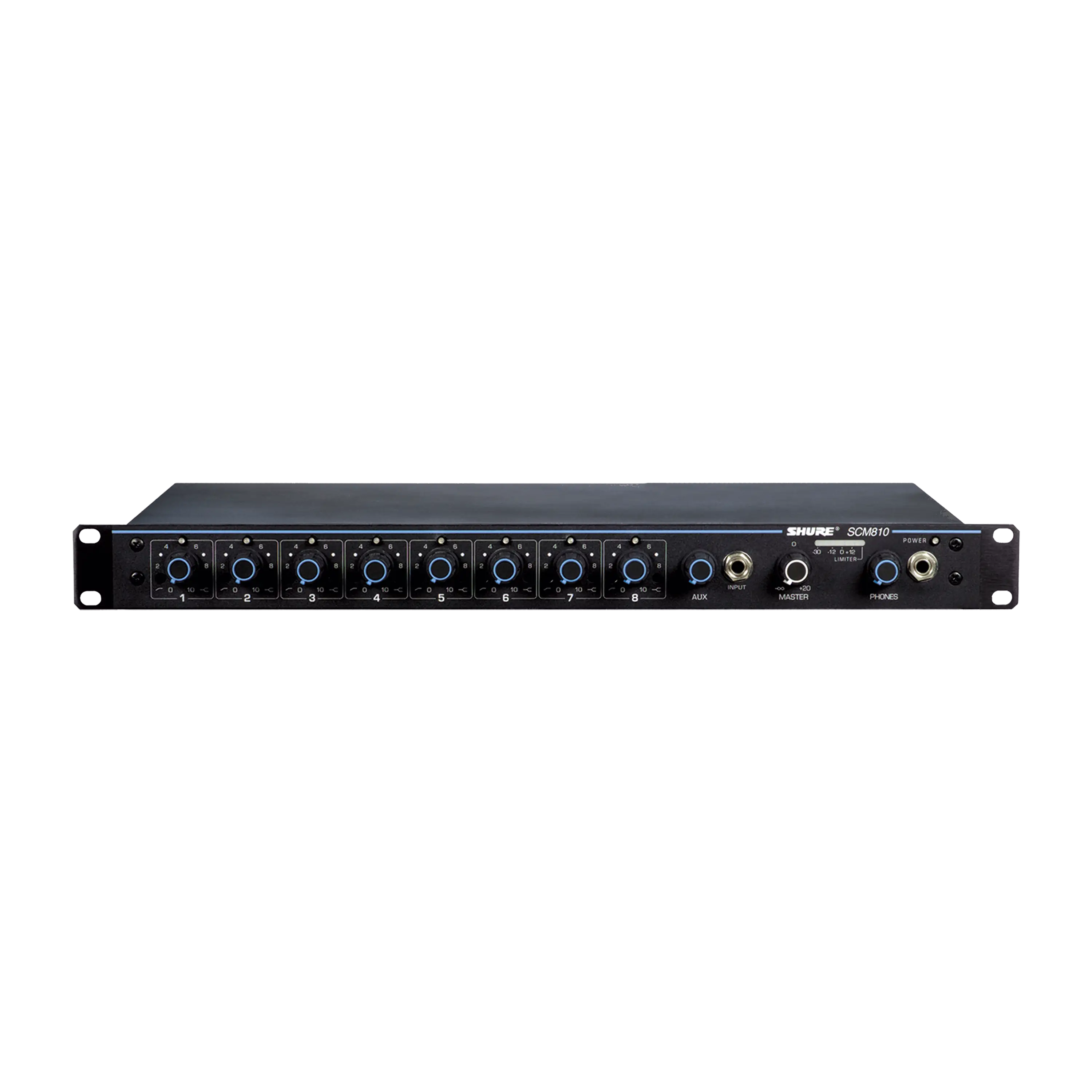 Mixeur automatique 8 canaux, EQ réglable, alimentation fantôme, châssis anti-RF, expandabilité jusqu’à 400 micros, contrôles logiques, format rack