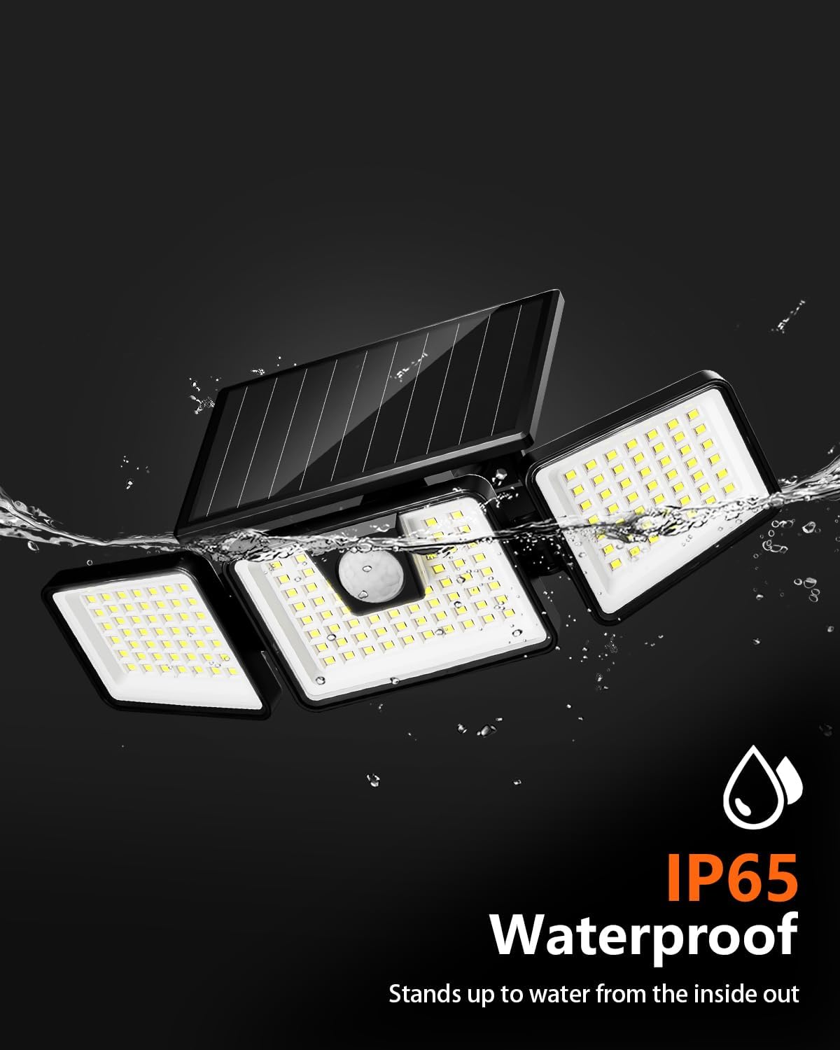 Lampes solaires d'extérieur INCX avec détecteur de mouvement, lampes de sécurité à 3 têtes alimentées à l'énergie solaire,