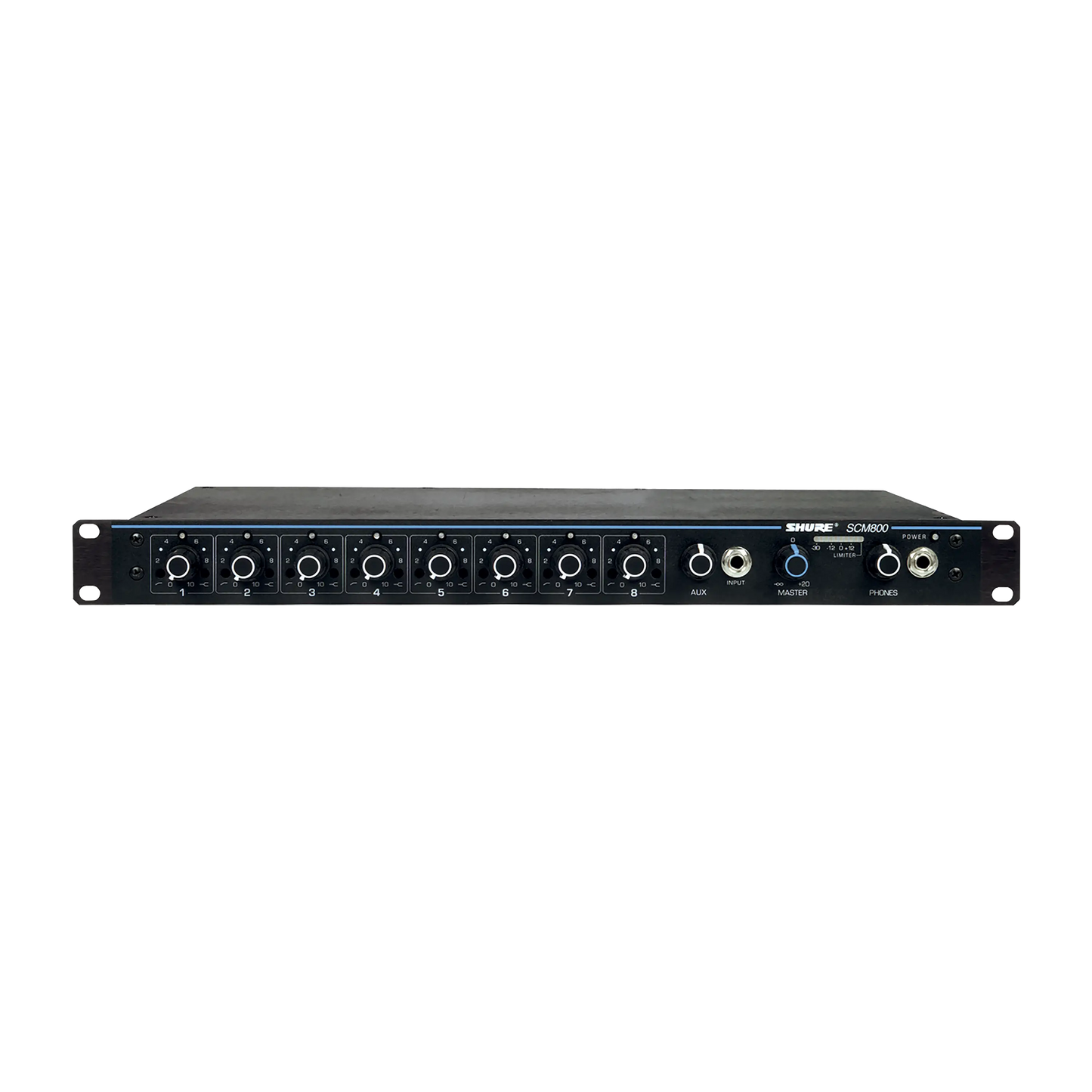 Mixeur automatique 8 canaux, EQ réglable, alimentation fantôme, châssis anti-RF, expandabilité jusqu’à 400 micros, contrôles logiques, format rack