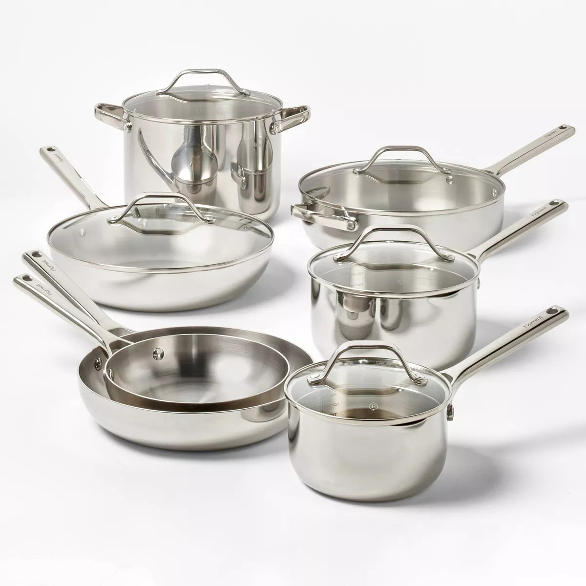 Batterie de cuisine en acier inoxydable 12 pièces avec 6 protections de casseroles argentées - Figmint™
