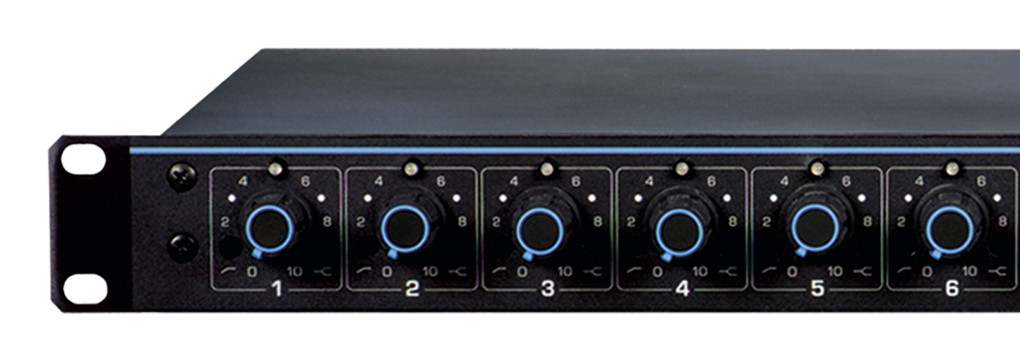 Mixeur automatique 8 canaux, EQ réglable, alimentation fantôme, châssis anti-RF, expandabilité jusqu’à 400 micros, contrôles logiques, format rack
