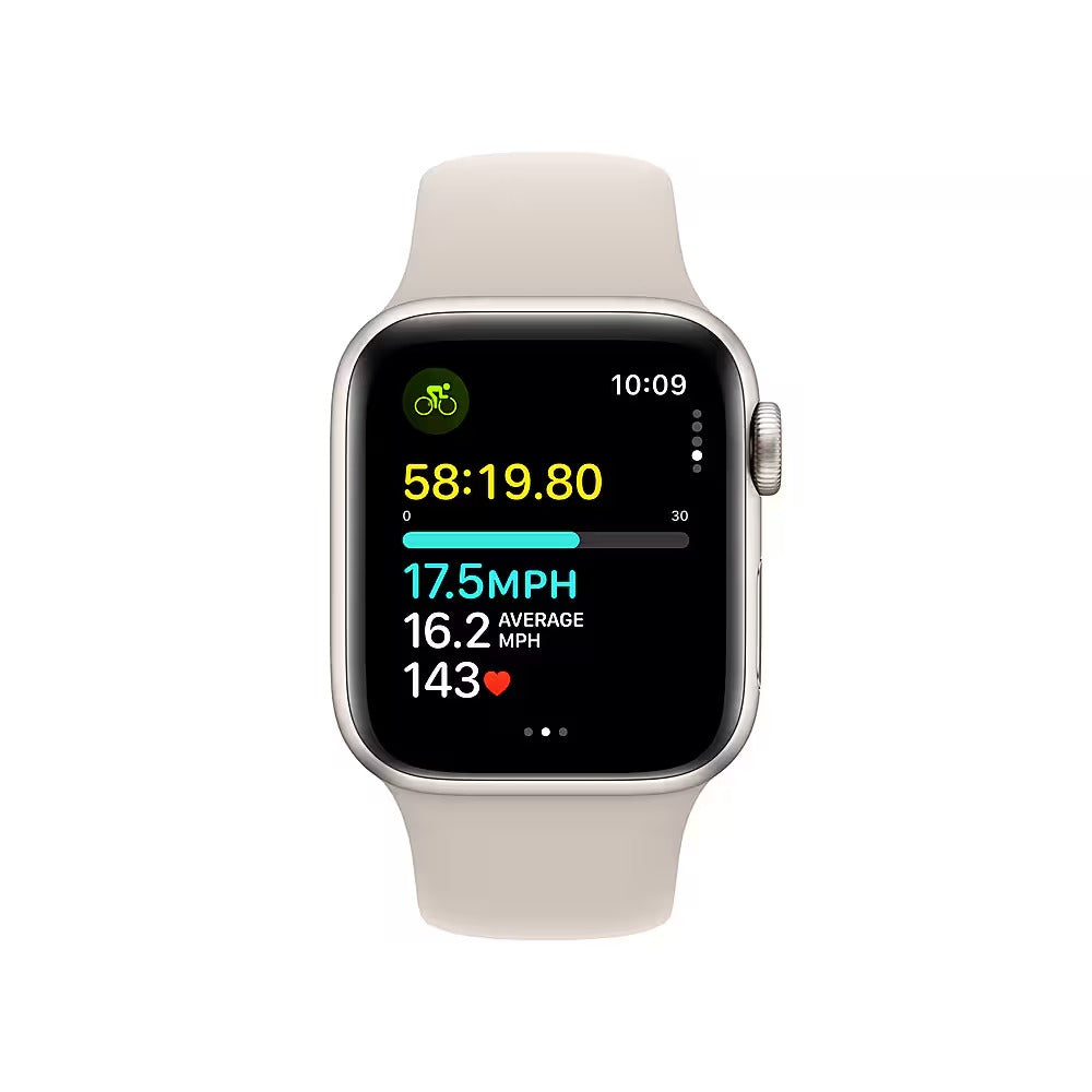 Apple Watch SE 2e génération (GPS) 40 mm reconditionnée, boîtier en aluminium Starlight avec bracelet sport Starlight - S/M - Starlight - (2022)