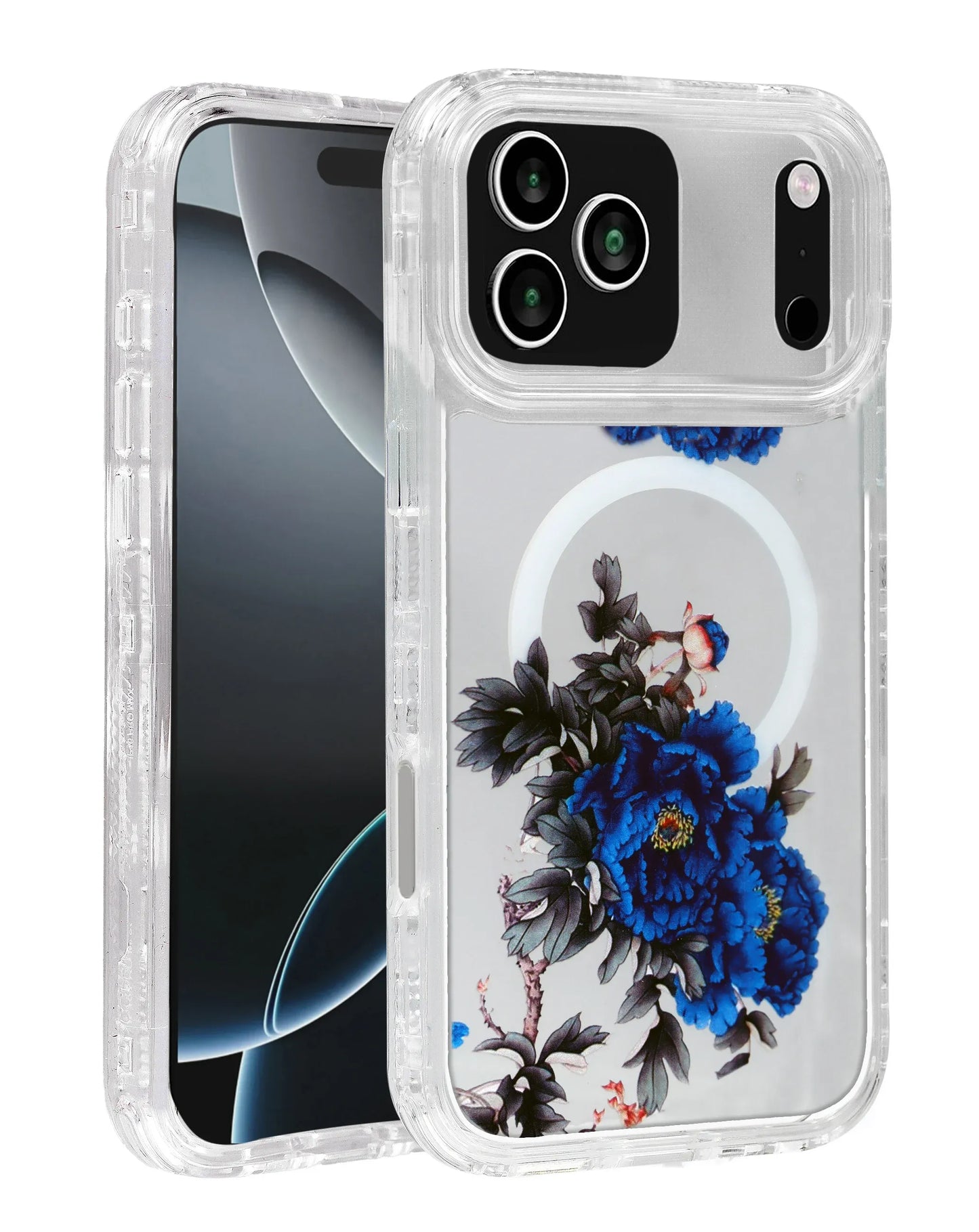 Flower Design Transparent Case with Wireless Charger - Style 2 for iPhone 17 Pro