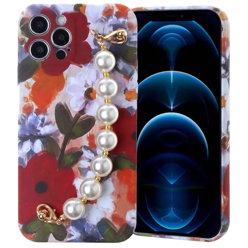 Full Cover Fashion Pearl Bracelet Flowers Design Case - C3 for iPhone 12
