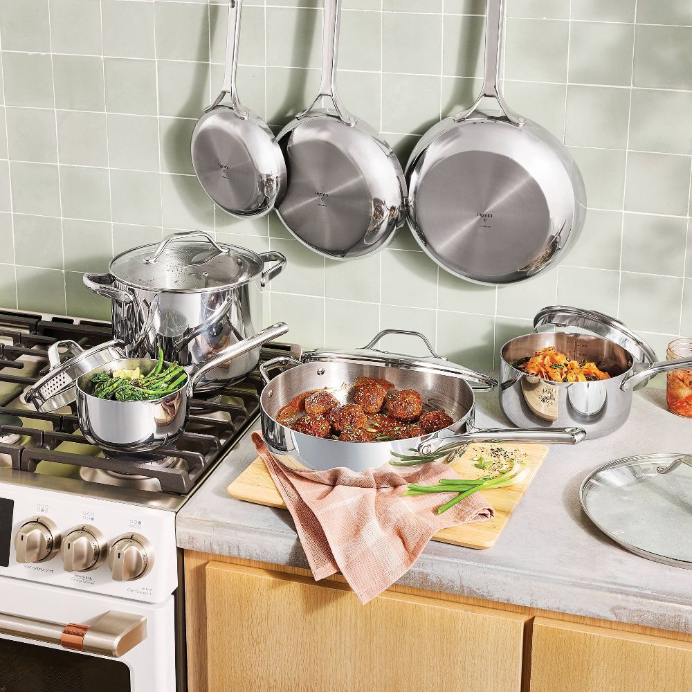 Batterie de cuisine en acier inoxydable 12 pièces avec 6 protections de casseroles argentées - Figmint™