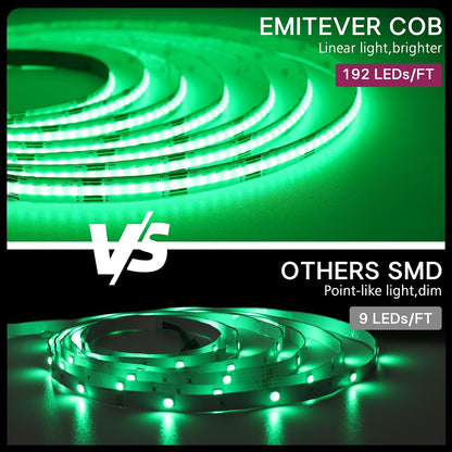 EMITEVER RGB COB Strip Light Kit 16.4ft, 3150LEDs, Dimmable Color Changing