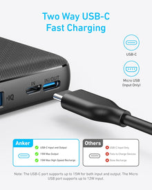 Anker Power Bank(PowerCore 10K), Compact Travel-Ready 10,000mAh Battery Pack with PowerIQ Charging Technology, 5V/3A High-Speed Charging for iPhone, iPad,and More(USB-C Input and Output(Black), 1pack)