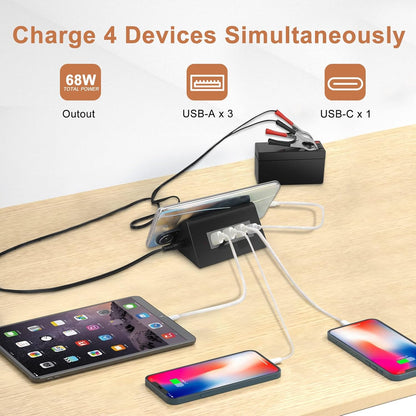 Convertisseur abaisseur USB DC 12 V 24 V vers 5 V 68 W 12 V vers USB Adaptateur secteur multiport pour iPhone, Android, Samsung et tablettes