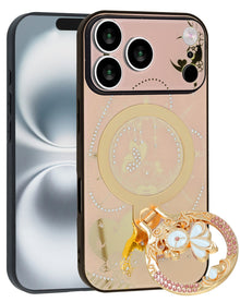 Étuis de luxe brillants à recharge sans fil avec anneau et diamant pour iPhone 17 Pro 