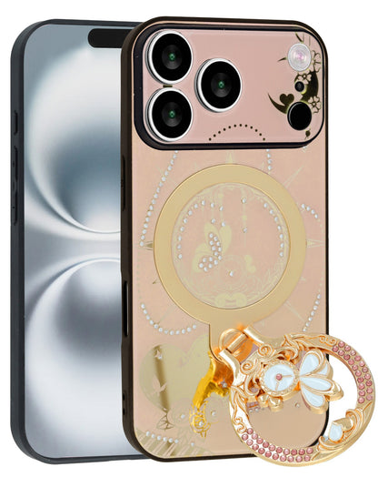 Wireless Charging Luxury Diamond Shiny Cases with Ring for iPhone 17 Pro