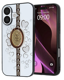 Coques de luxe brillantes en diamant avec anneau en diamant - BLANC pour iPhone 17 