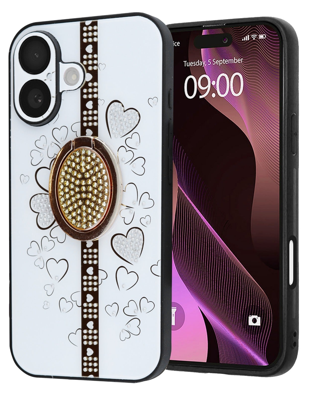 Luxury Diamond Shiny Cases With Damond Ring - WHITE for iPhone 17