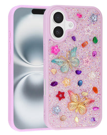 Coque papillon à paillettes et strass pour iPhone 17 