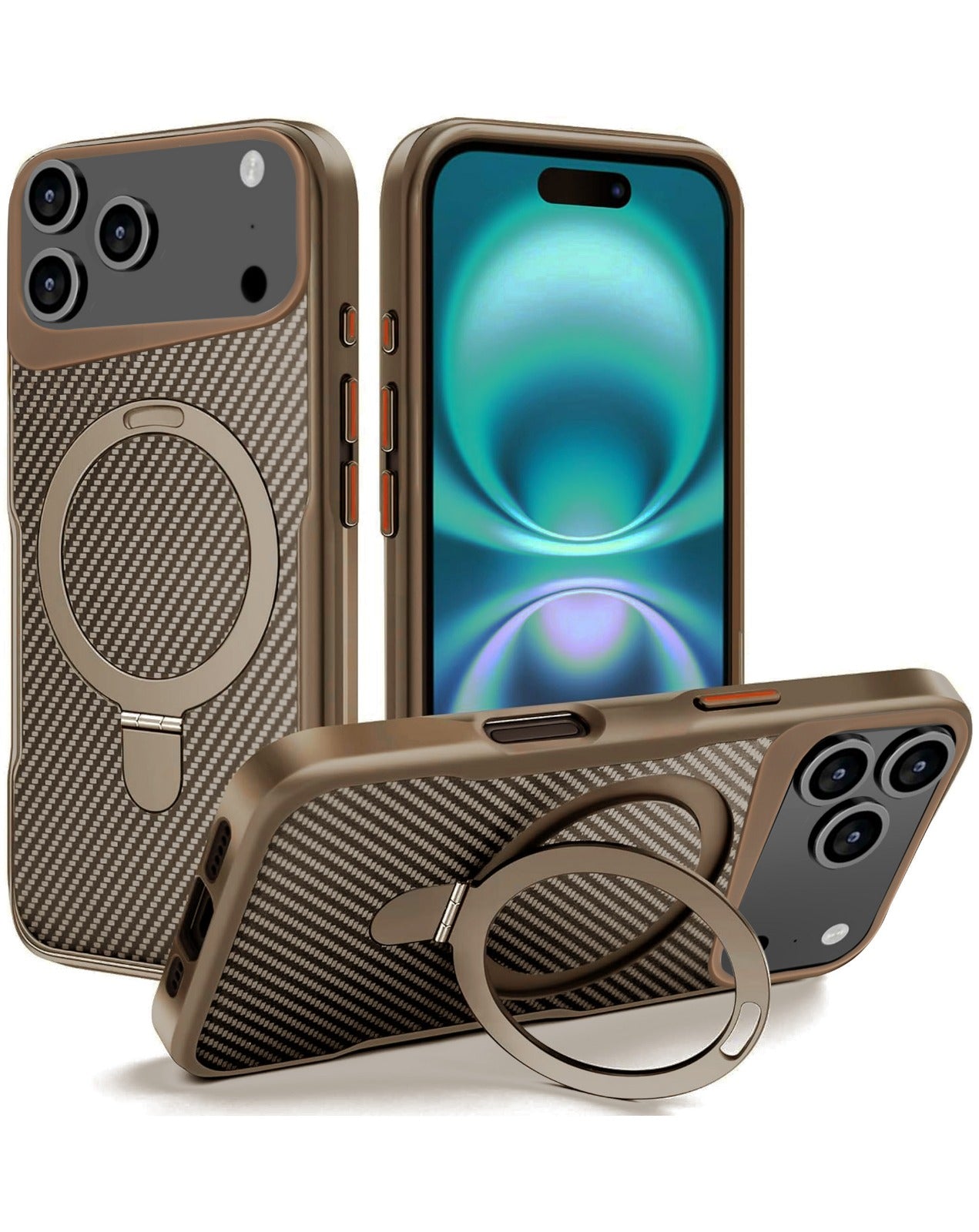 Carbon Fiber Magnetic Kickstand Case - GOLD for iPhone 17 Pro Max