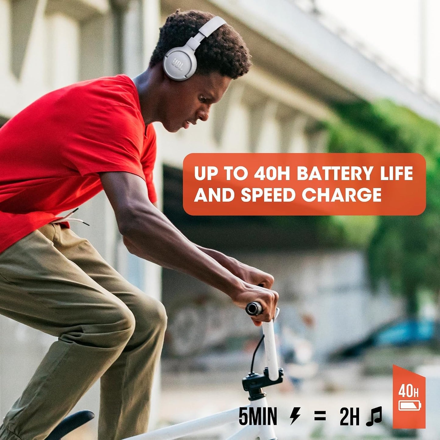 JBL Tune 510BT - Bluetooth headphones with up to 40 hours battery, microphone for call, foldable and comfortable, Android and iOs compatible