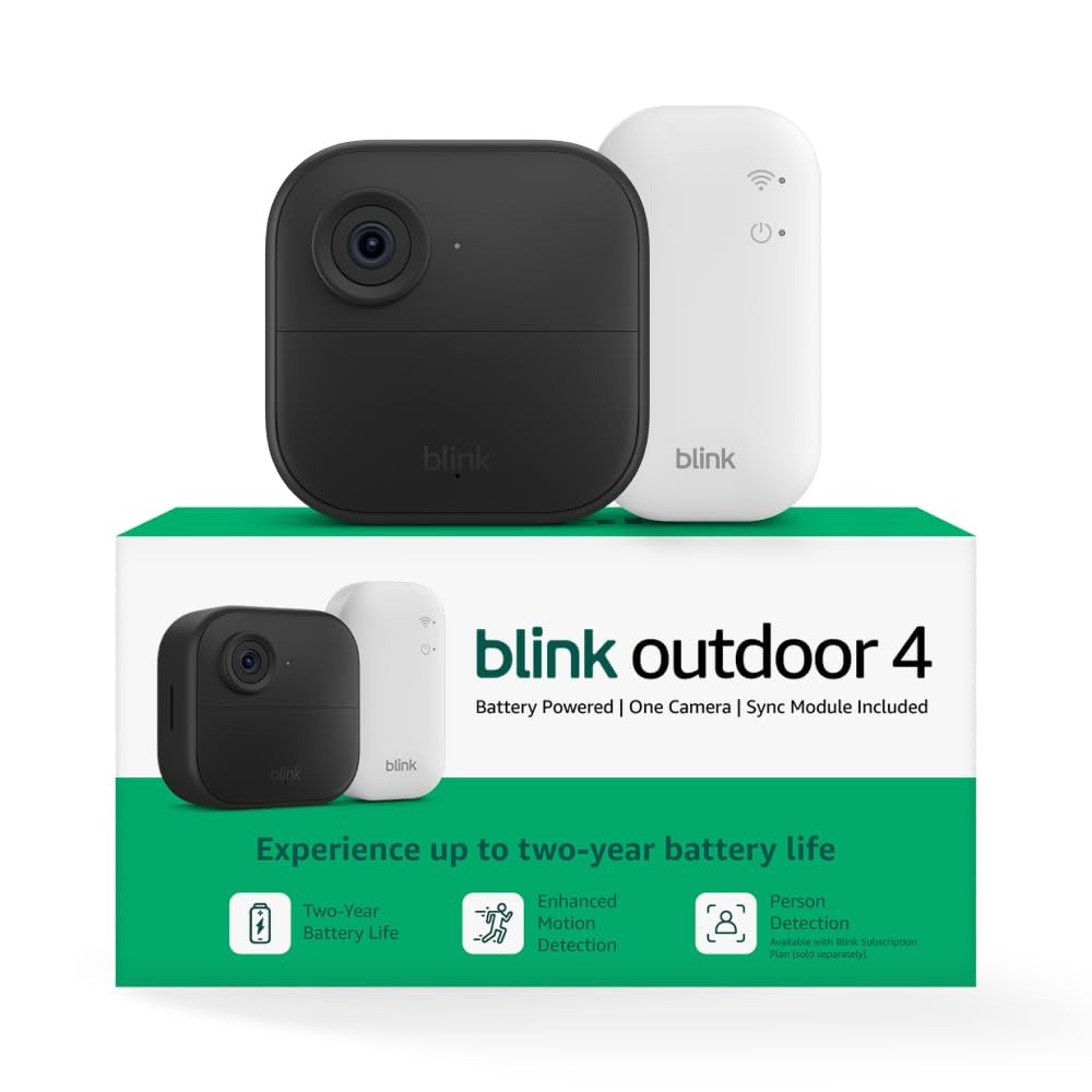 Blink - Outdoor 4 – Wireless smart security camera, two-year battery life, 1080p HD. Sync Module Core included