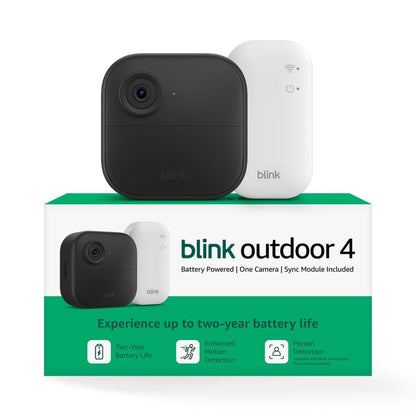 Blink - Outdoor 4 – Wireless smart security camera, two-year battery life, 1080p HD. Sync Module Core included