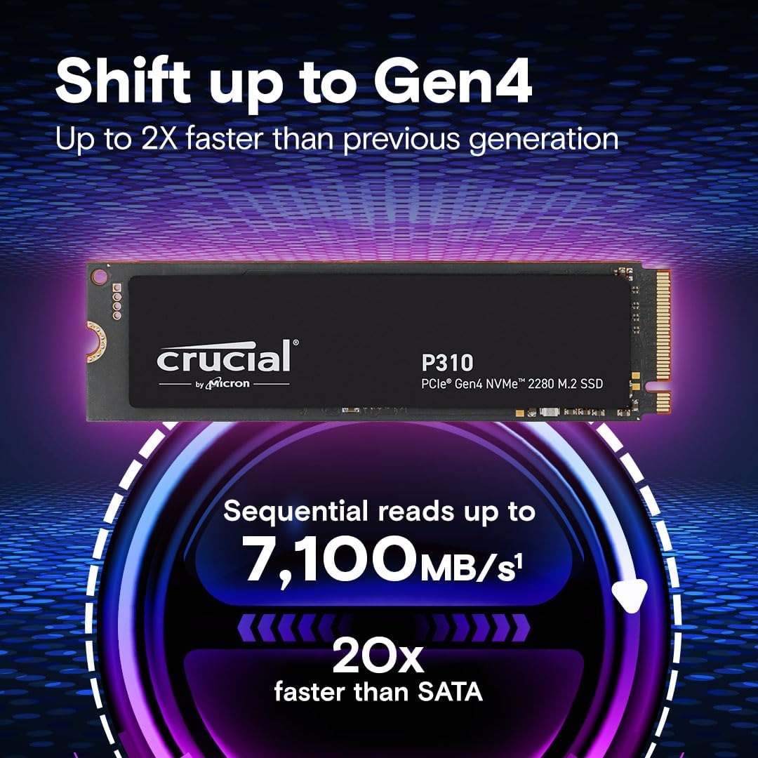 Crucial P310 500GB&nbsp;Internal SSD, PCIe Gen4 NVMe M.2 2280, Up to 6,600MB/s, for Laptop, Desktop (PC), &amp; Handheld Gaming Consoles, Includes Acronis Data Recovery Software, Solid State Drive