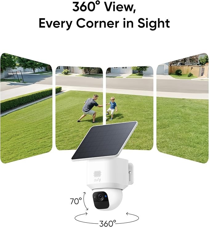 eufy Security SoloCam E30, Security Cameras Wireless Outdoor, Solar Camera Outdoor Wireless, 360° Pan, AI Tracking, 2K Clarity, No Monthly Fee