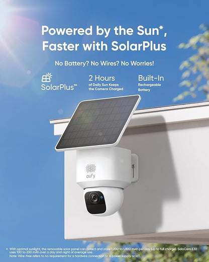 eufy Security SoloCam E30, Security Cameras Wireless Outdoor, Solar Camera Outdoor Wireless, 360° Pan, AI Tracking, 2K Clarity, No Monthly Fee