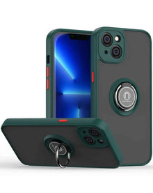 Coque arrière rigide en polycarbonate / bordure colorée souple en TPU avec support anneau en I pour iPhone 15 Pro Max