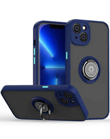 Coque arrière rigide en polycarbonate / bordure colorée souple en TPU avec support anneau en I pour iPhone 15 Pro Max