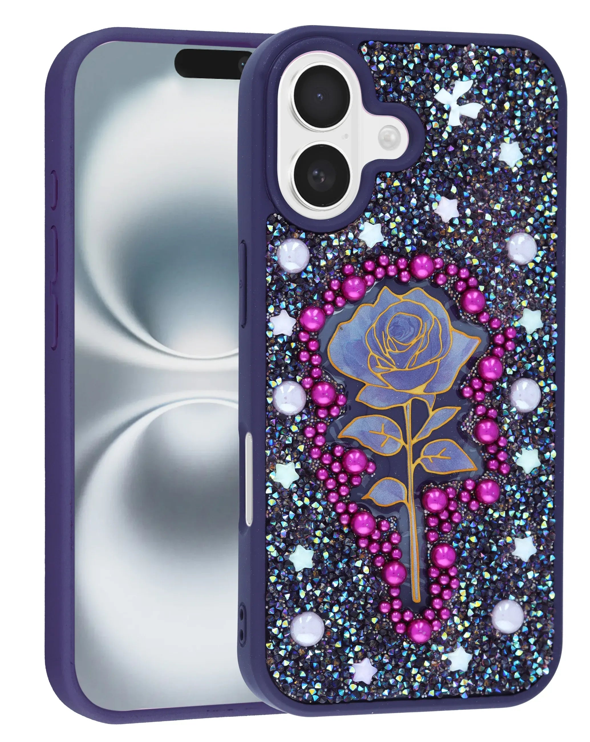 Coque Diamond Rose Crystal - Violet foncé pour iPhone 17