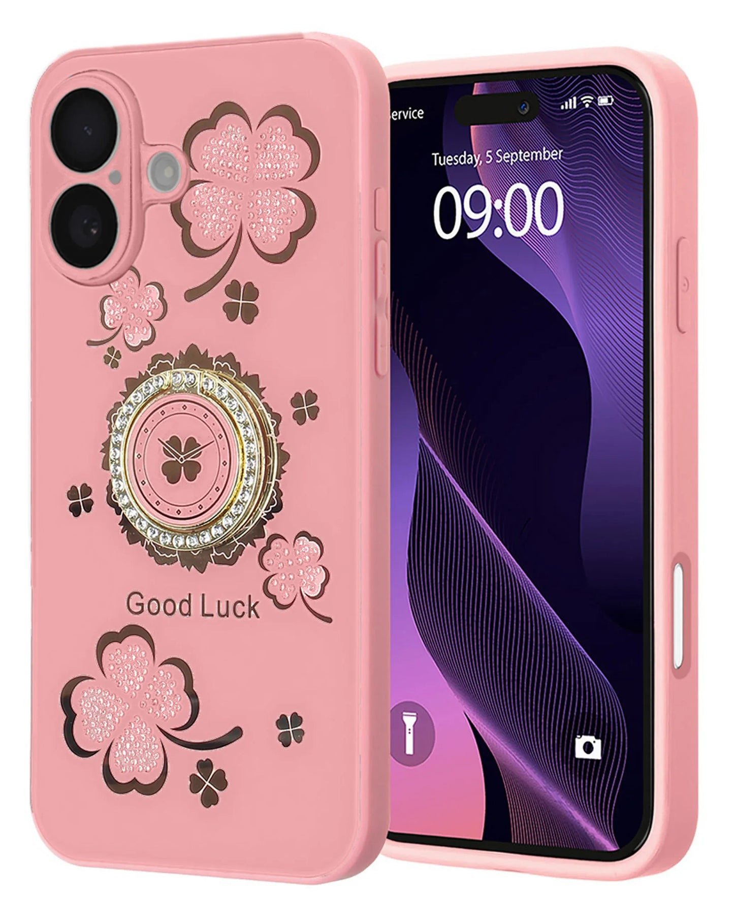 Coques de luxe brillantes en diamant avec anneau papillon - ROSE pour iPhone 17