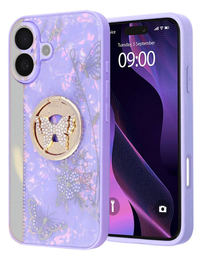 Coques de luxe brillantes en diamant avec anneau papillon - ROSE pour iPhone 17
