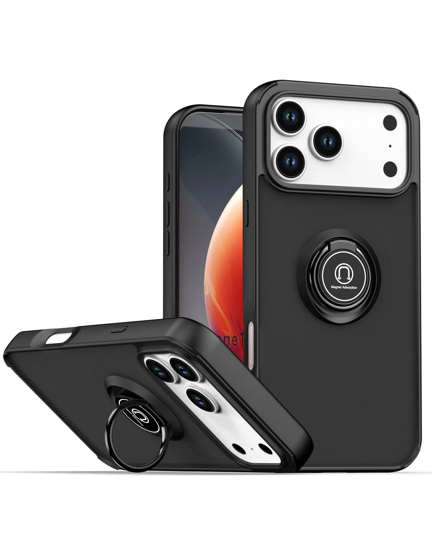 Coque arrière rigide en polycarbonate / bordure colorée souple en TPU avec anneau de maintien - VERT FONCÉ pour iPhone 17 Pro Max