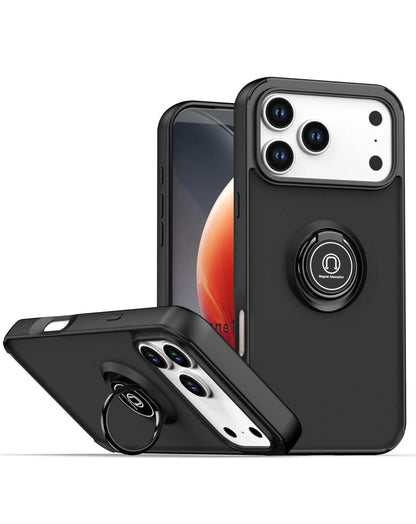 Coque arrière rigide en polycarbonate / bordure colorée souple en TPU avec anneau de maintien - VERT FONCÉ pour iPhone 17 Pro Max