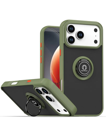 Coque arrière rigide en polycarbonate / bordure colorée souple en TPU avec anneau de maintien - VERT FONCÉ pour iPhone 17 Pro Max