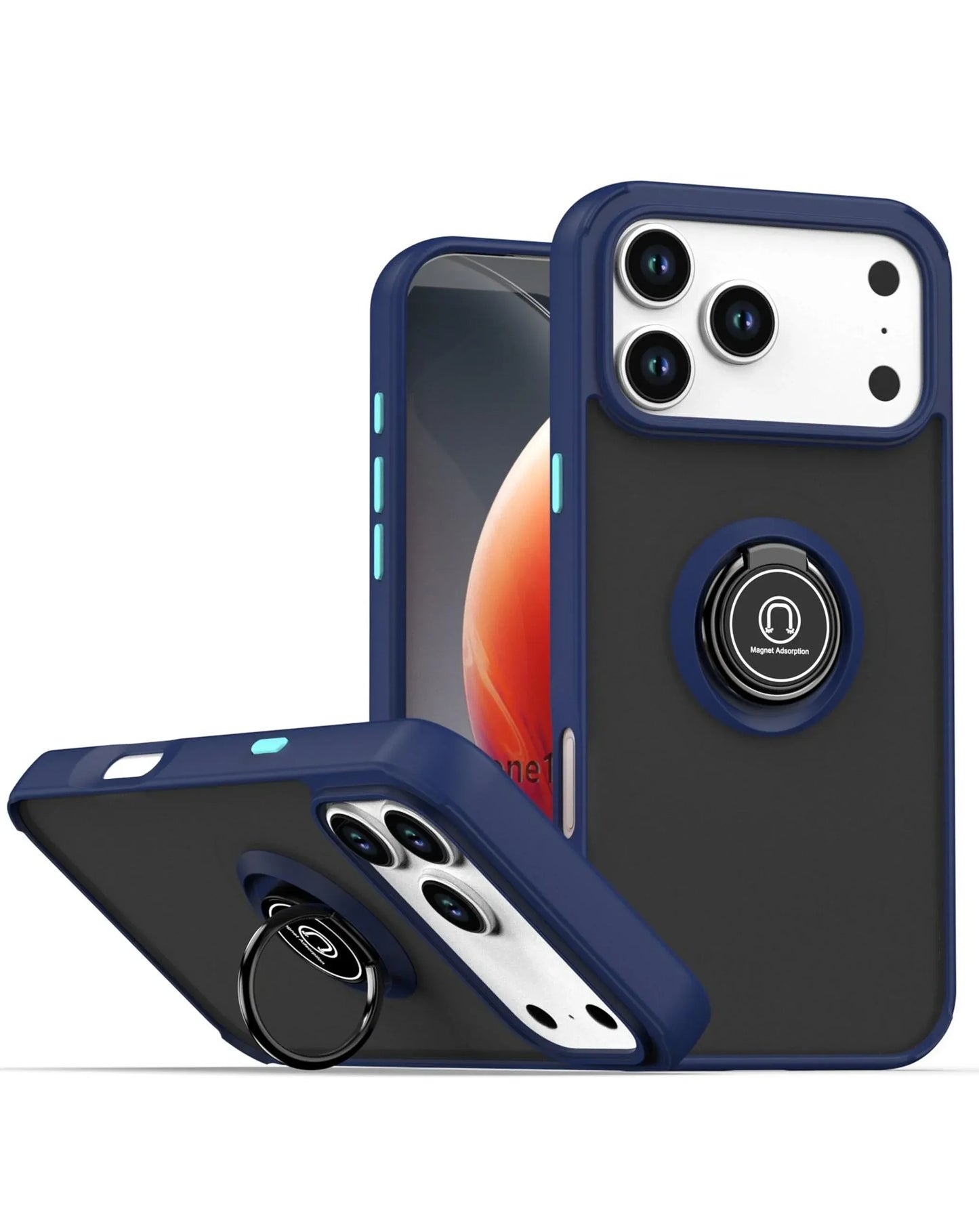 Coque arrière rigide en polycarbonate / bordure colorée souple en TPU avec anneau de maintien - VERT FONCÉ pour iPhone 17 Pro Max