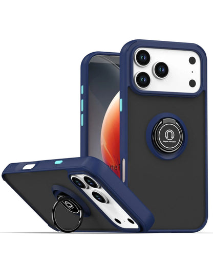 Coque arrière rigide en polycarbonate / bordure colorée souple en TPU avec anneau de maintien - VERT FONCÉ pour iPhone 17 Pro Max