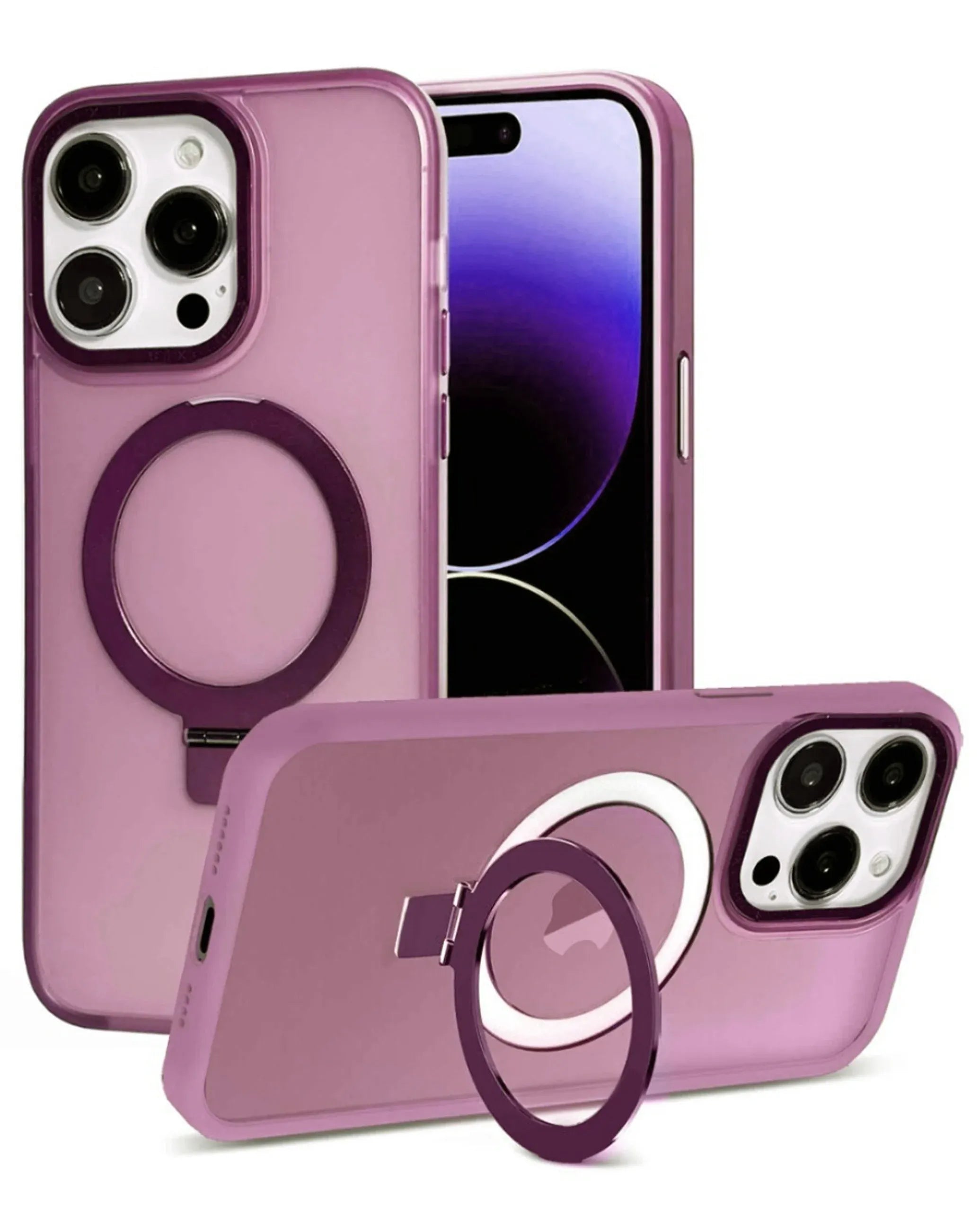 Carbon Wireless Charging Case with Ring Stand - PINK for iPhone 12 / 12 Pro