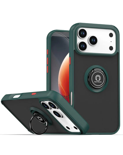 Coque arrière rigide en polycarbonate / bordure colorée souple en TPU avec anneau de maintien - VERT FONCÉ pour iPhone 17 Pro Max