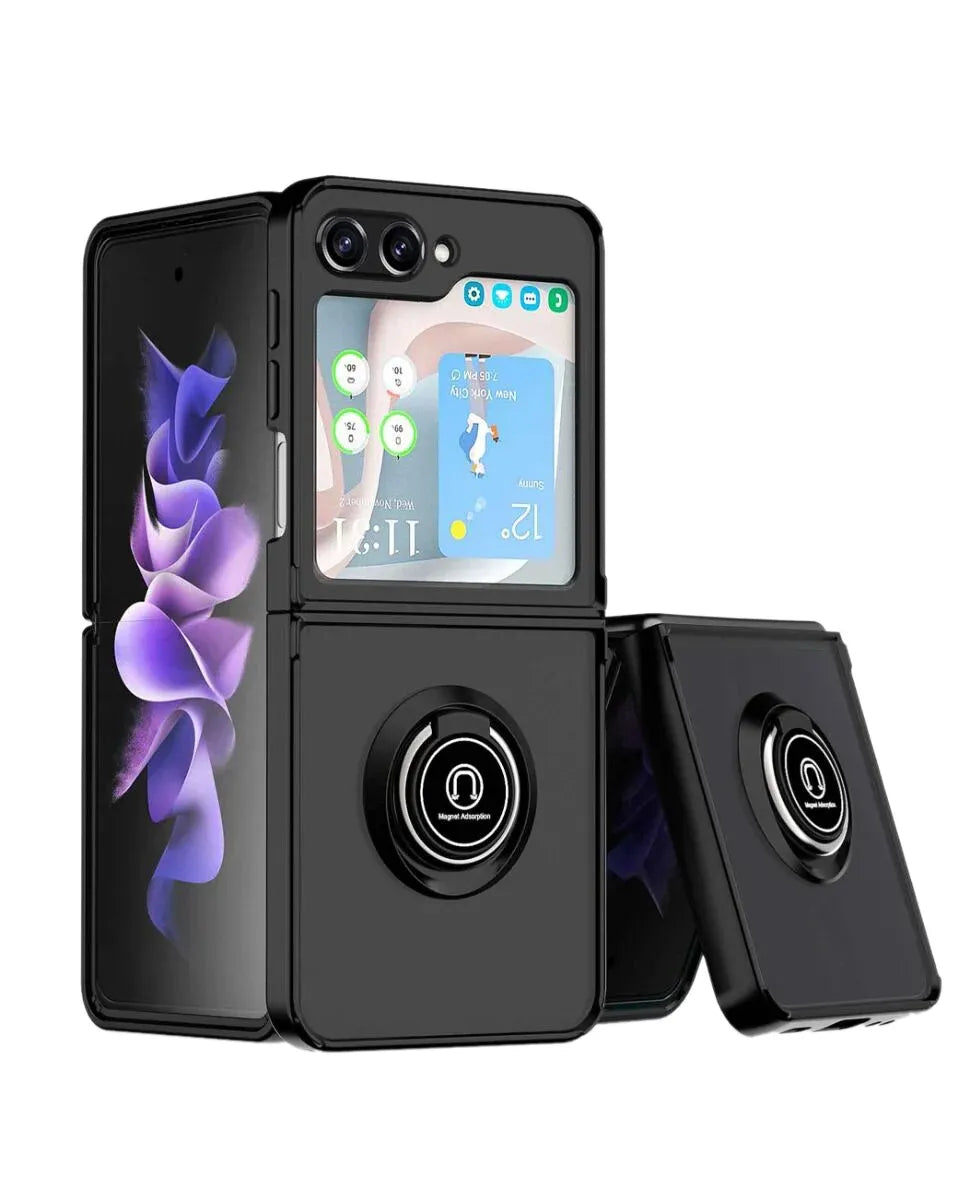 Coque arrière rigide en polycarbonate / bordure colorée souple en TPU avec support anneau en I pour Galaxy Z Flip 6 / Z Flip 7 FE