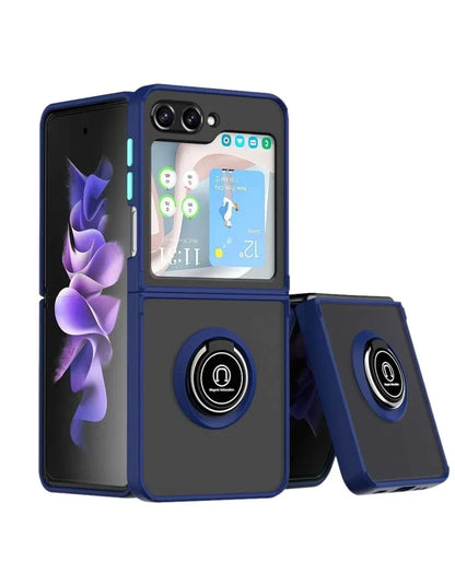 Coque arrière rigide en polycarbonate / bordure colorée souple en TPU avec support anneau en I pour Galaxy Z Flip 6 / Z Flip 7 FE