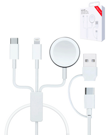 USB-C and USB-A 3in1 Magnetic Watch Charging Cable with USB-C and Lightning Charger (4ft) (15W)