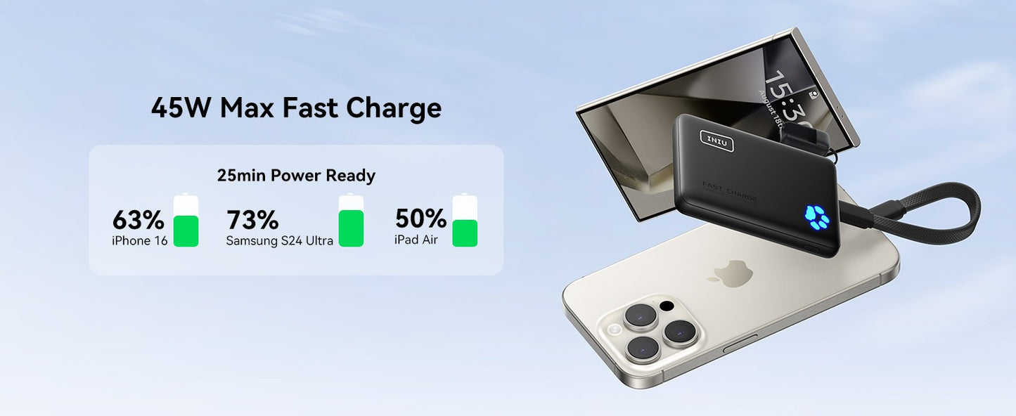 INIU 45W Fast Charging Portable Charger, Smaller 10000mAh Travel Power Bank