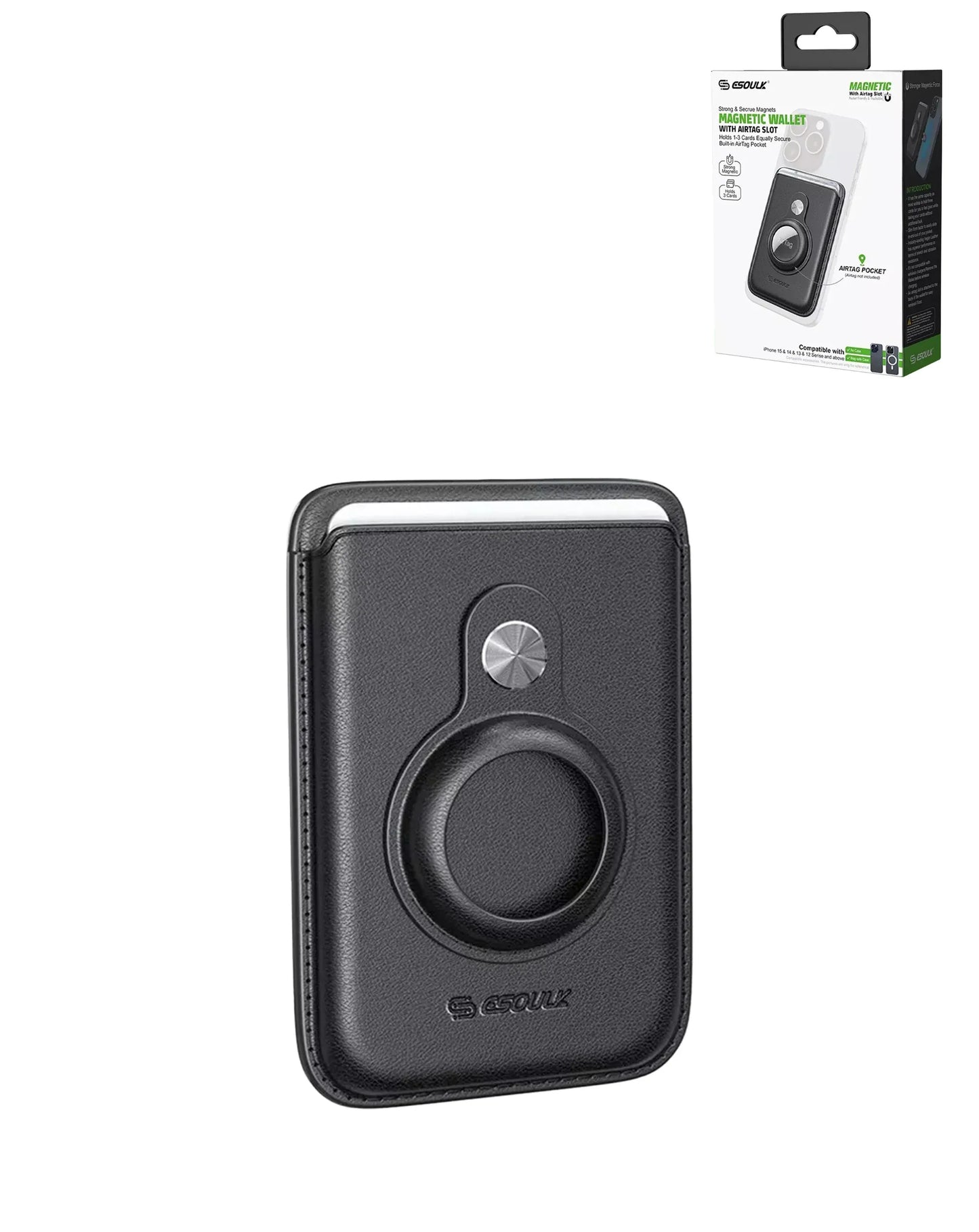 Esoulk Magnetic Wallet with Airtag Slot (BLACK)