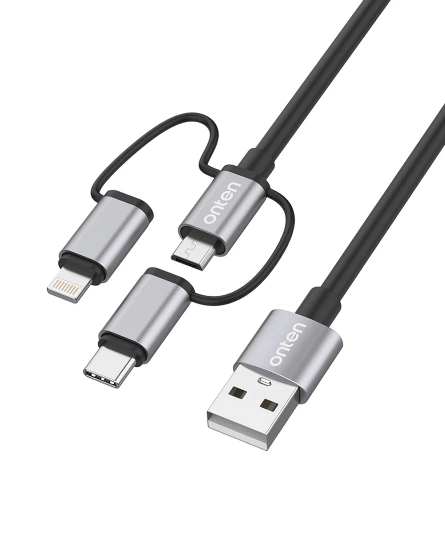 Onten 3in1 Aluminum USB A to C + M + L Charging Data Cable (3ft) (60W)