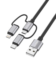 Onten 3in1 Aluminum USB A to C + M + L Charging Data Cable (3ft) (60W)