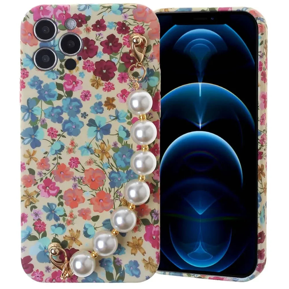 Full Cover Fashion Pearl Bracelet Flowers Design Case - C3 for iPhone 12