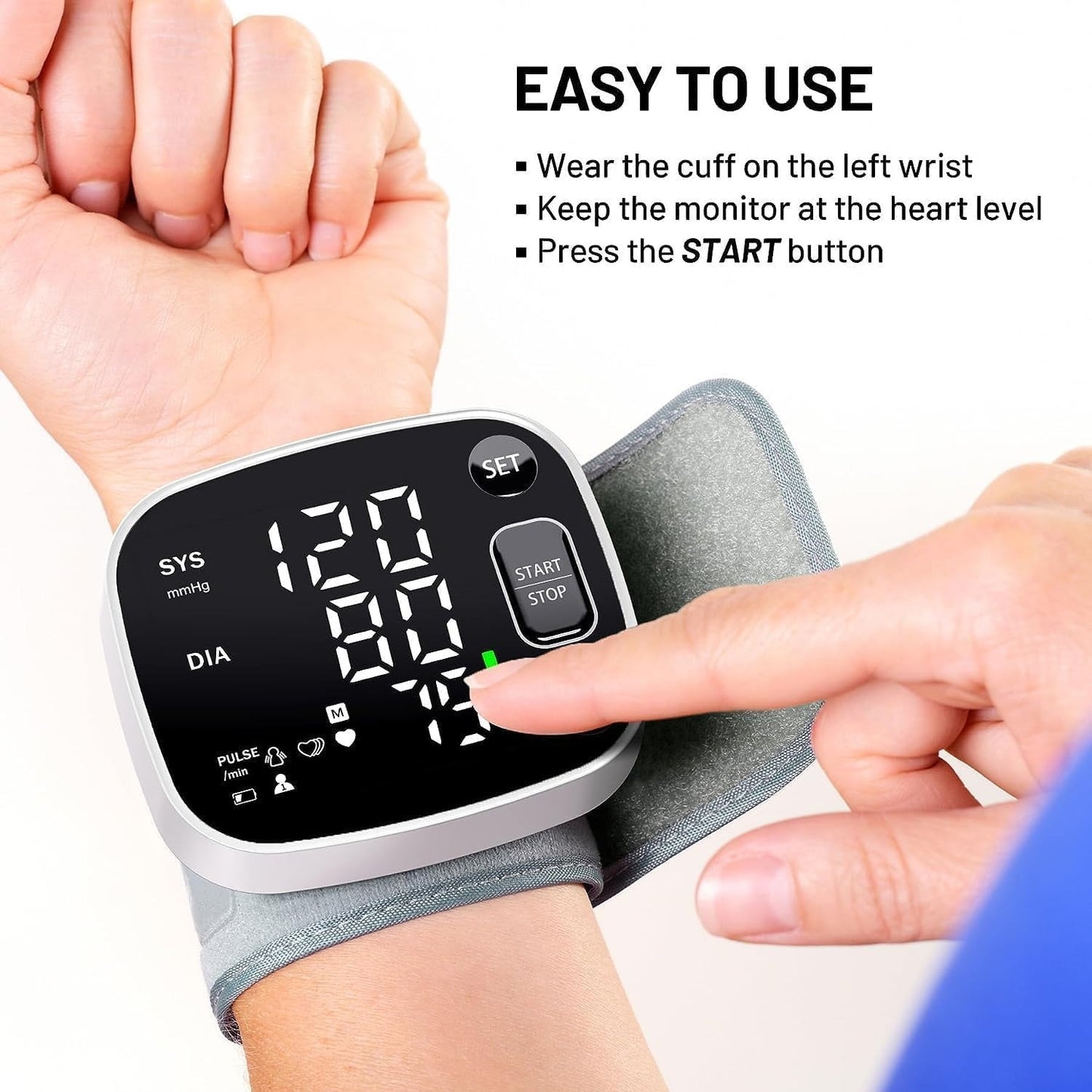 Wrist Blood Pressure Monitor, FDA Cleared Rechargeable BP Machine